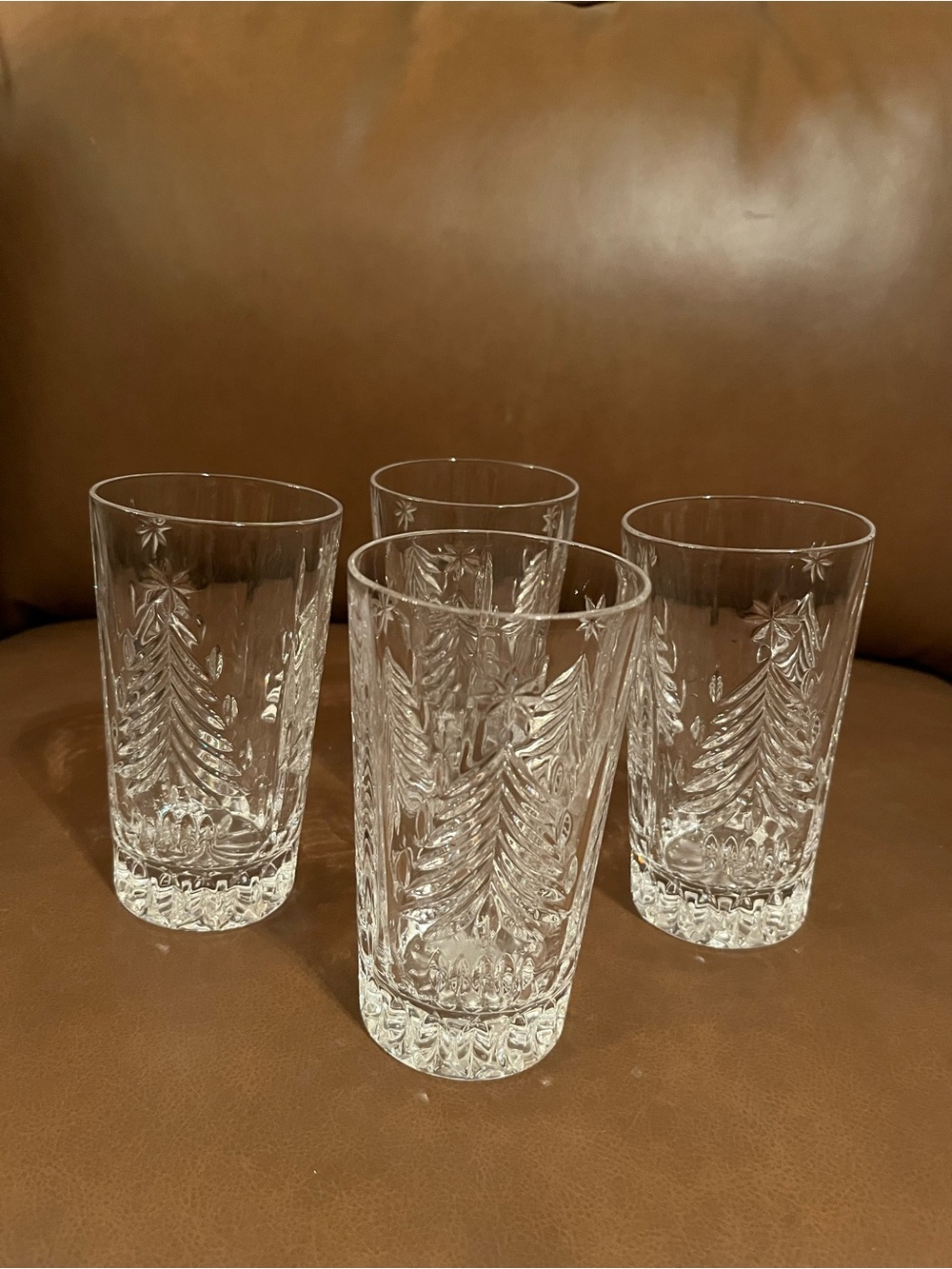 Mikasa Christmas Tree Clear Cut Crystal High Ball Glasses, Set if 4.